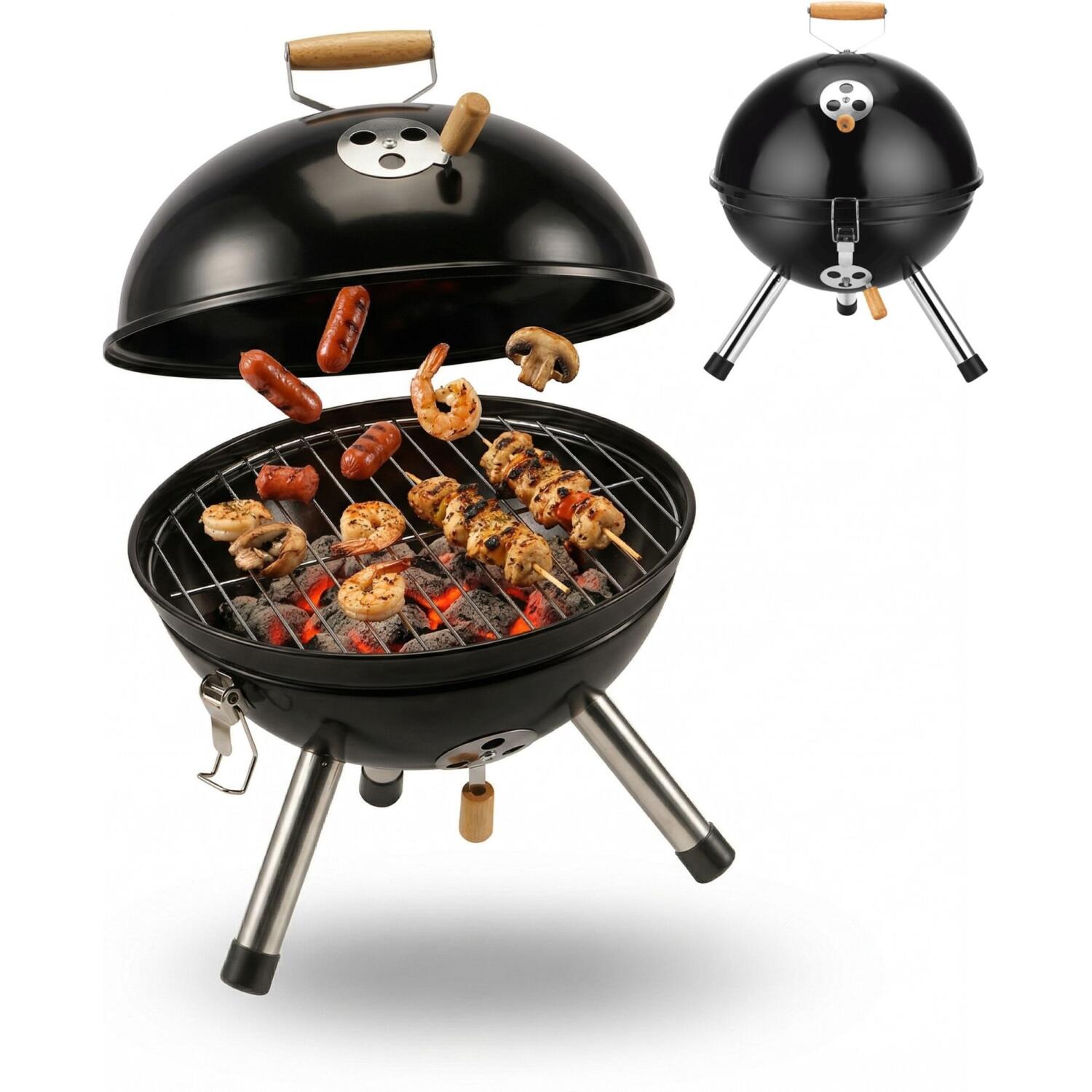 Φορητή Ψησταριά Κάρβουνου Relaxdays Mini Charcoal Grill με Καπάκι για BBQ / Κάμπινγκ 41 x 32 x 30.5 cm Black