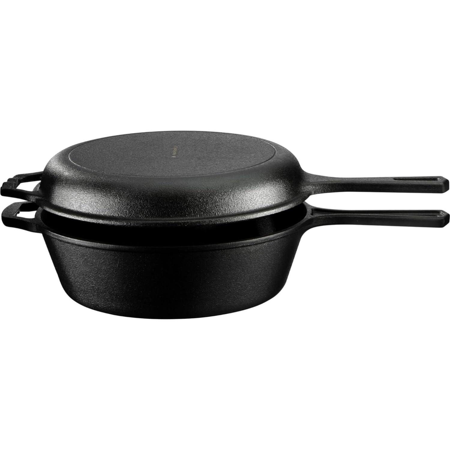 Γάστρα Navaris Cast Iron Dutch Oven Pot από Μαντέμι / Χυτοσίδηρο με Καπάκι / Τηγάνι 26.4cm 3.4L Black