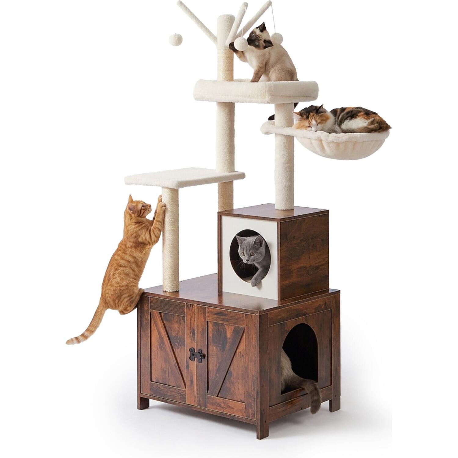 Γατόδεντρο / Ονυχοδρόμιο Relaxdays Cat Tree με Φωλιά & Τουαλέτα Γάτας 150 cm Dark Brown / White