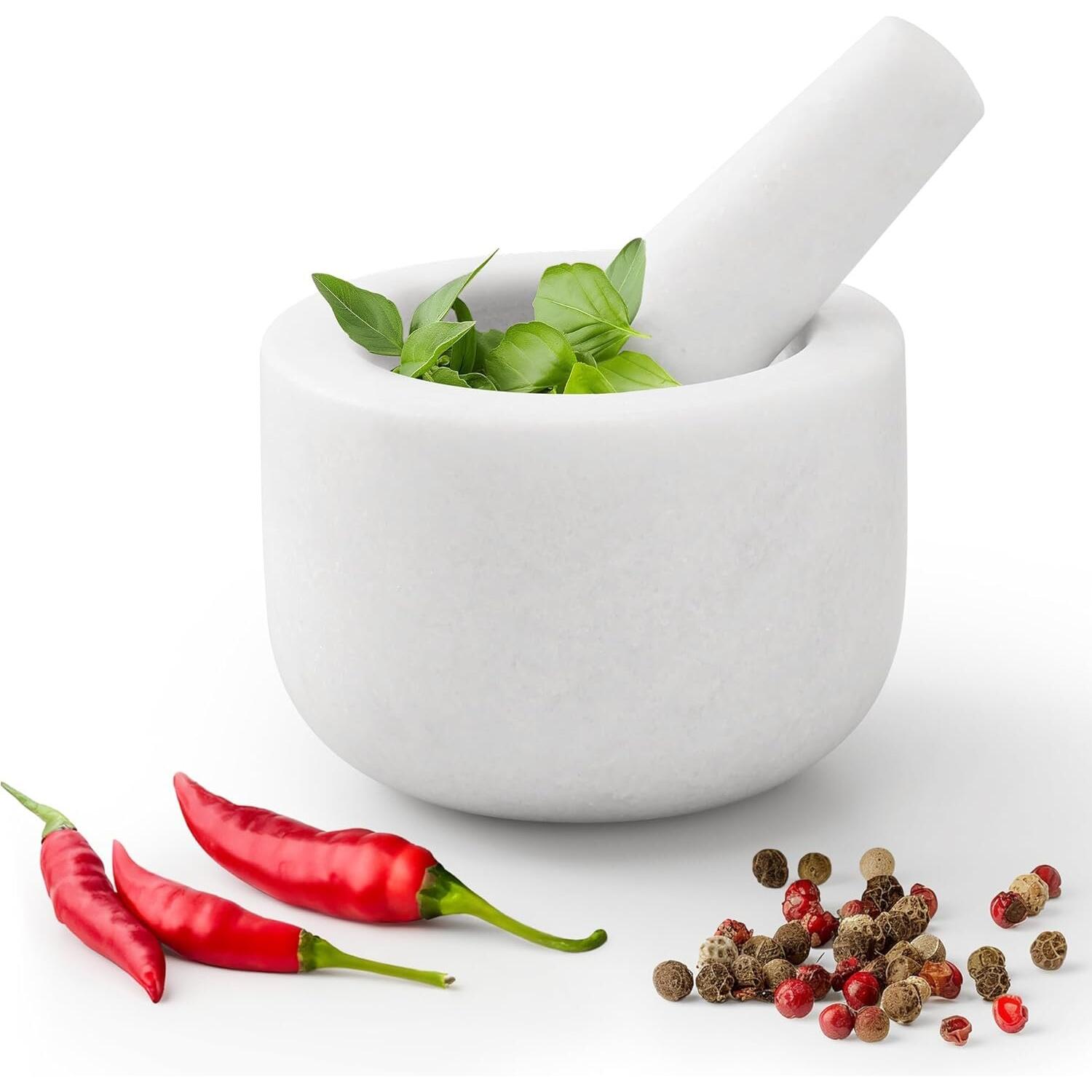 Γουδί & Γουδοχέρι Navaris Mortar and Pestle Set Σετ από Λευκό Μάρμαρο 8.5 cm White Marble