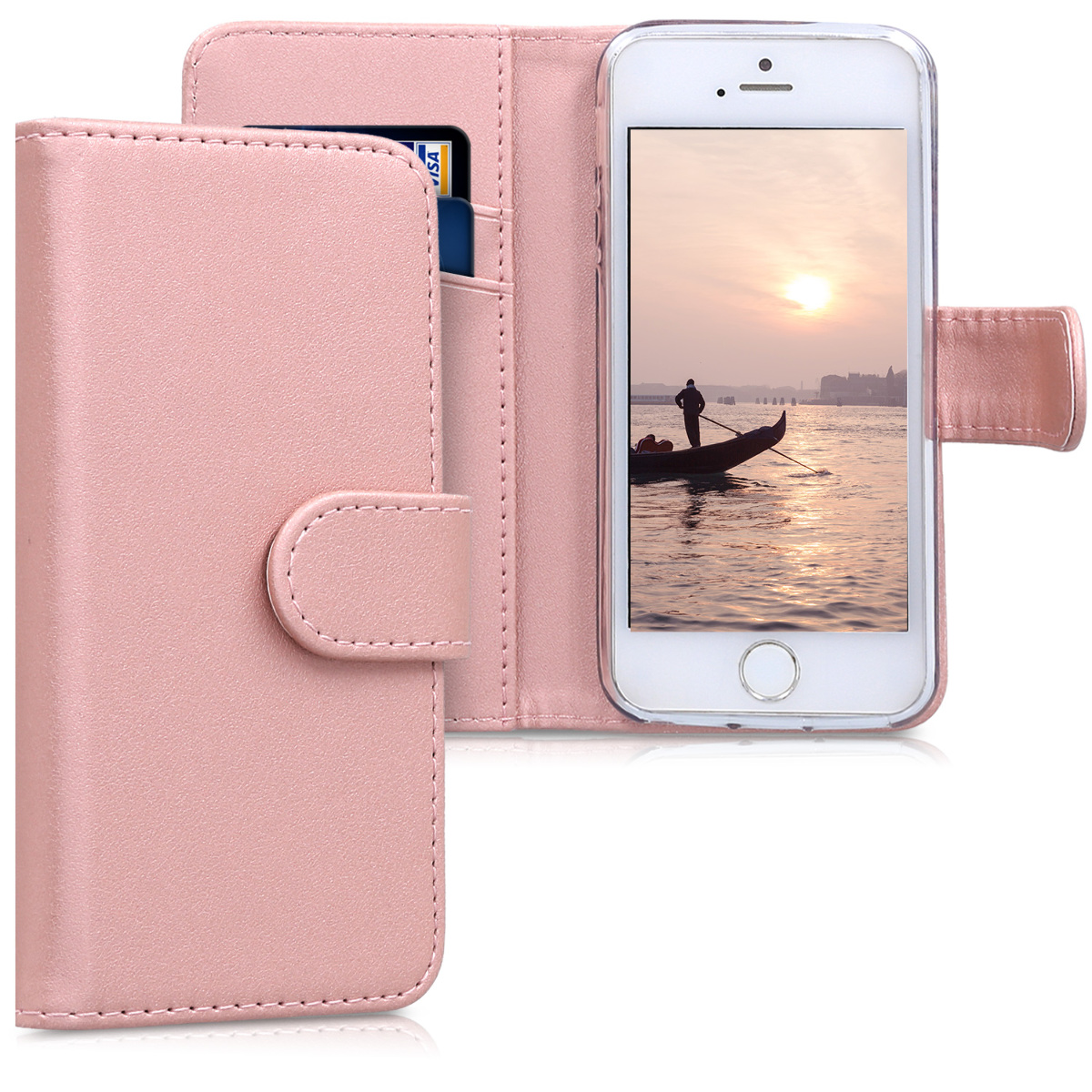 KW Θήκη Πορτοφόλι Apple iPhone SE / 5 / 5S - Συνθετικό Δέρμα - Pink