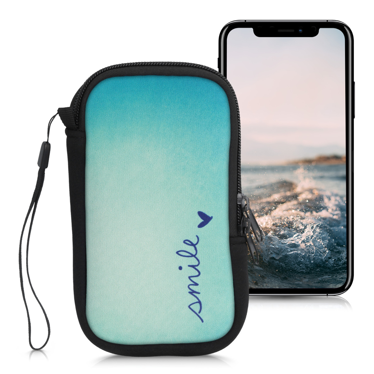 KW Θήκη - Πουγκί Νεοπρενίου με Φερμουάρ για Smartphones έως 6.5" - Blue / Turquoise