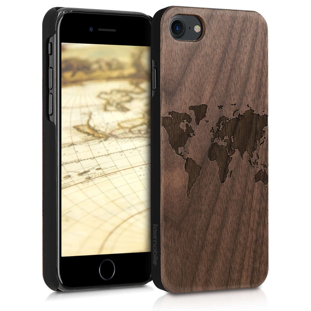 KW Ξύλινη Θήκη Apple iPhone SE 2022 / 2020 / 8 / 7 - Καφέ/ χάρτης