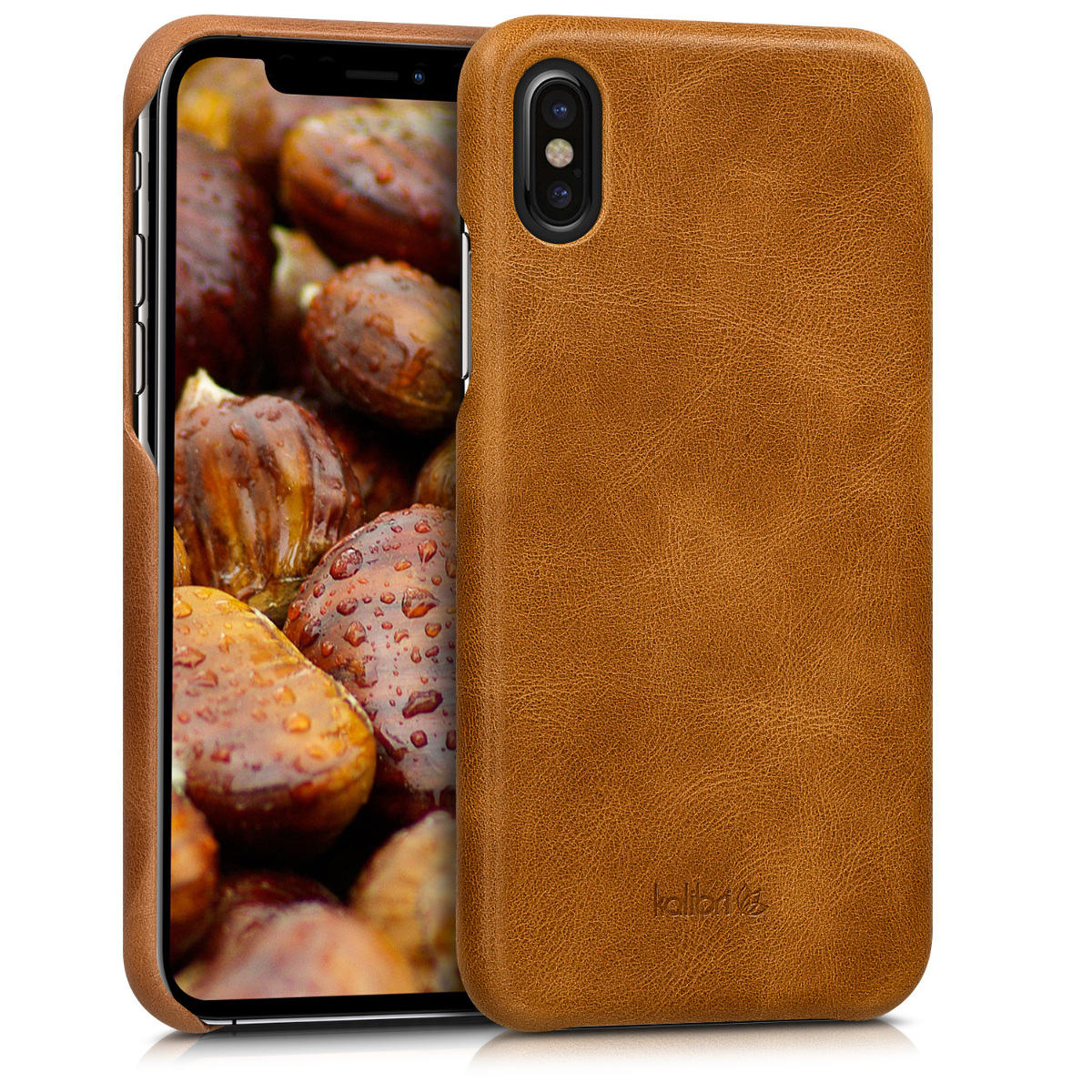 Kalibri Σκληρή Δερμάτινη Θήκη iPhone X - Ανοιχτό καφέ 