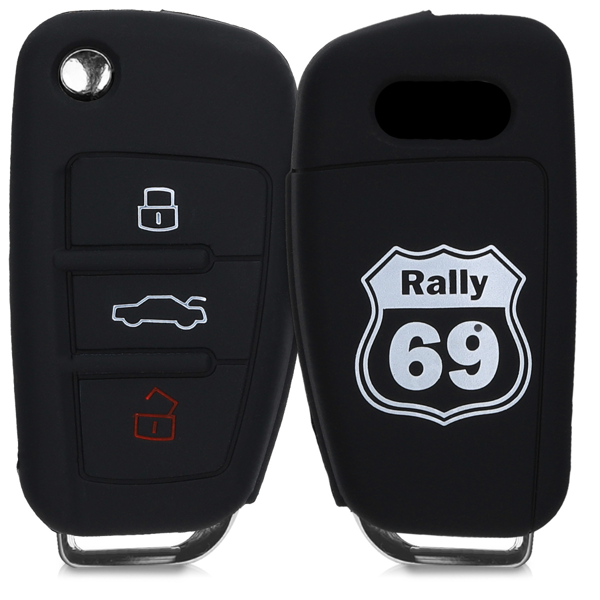 KW Θήκη κλειδιού - Audi - Σιλικόνη- 3 κουμπιά - Black / White / Black