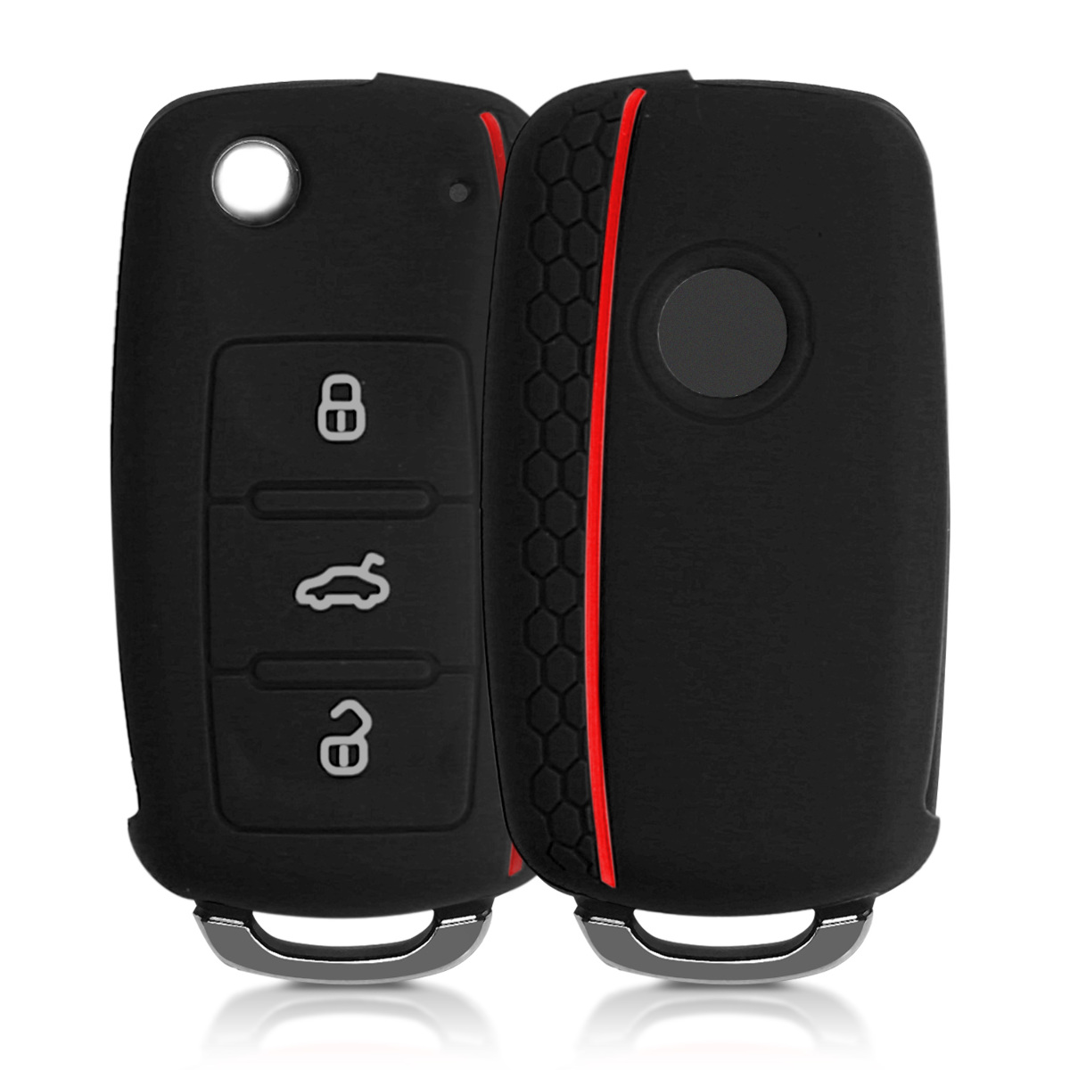 KW Θήκη Κλειδιού VW Skoda Seat - Σιλικόνη- 3 Κουμπιά - Black / Red