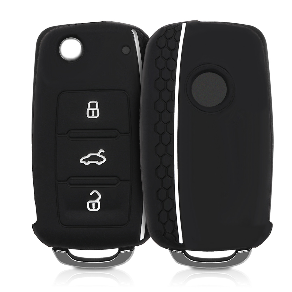 KW Θήκη Κλειδιού VW Skoda Seat - Σιλικόνη - 3 Κουμπιά - Black / White