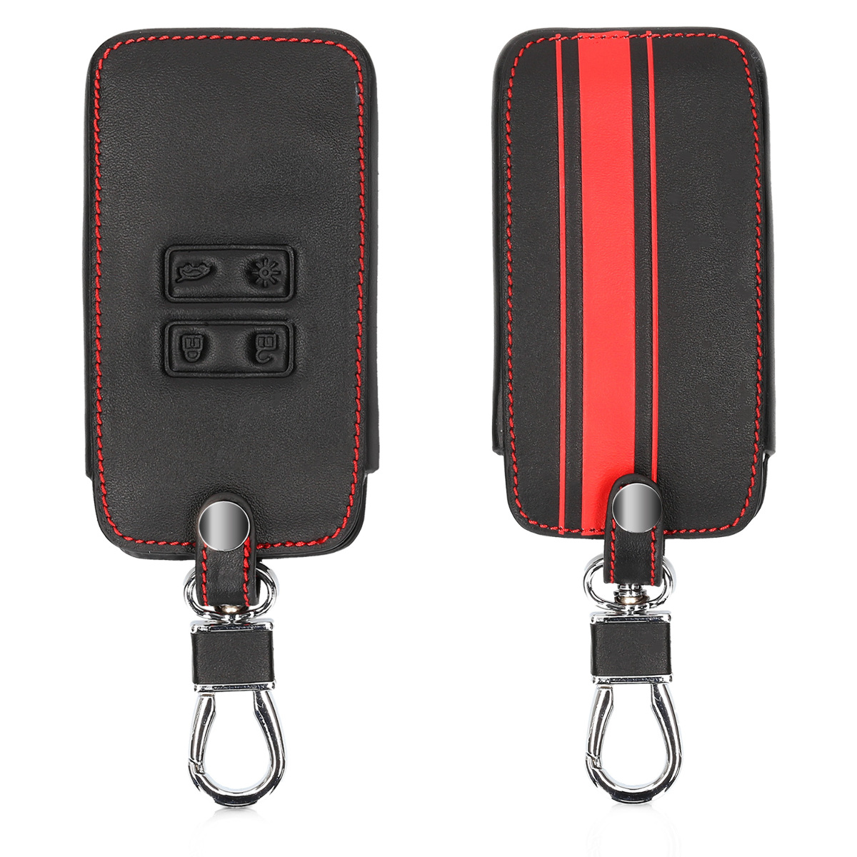 KW PU Leather Θήκη Κλειδιού Renault - 4 Κουμπιά - Red / Black