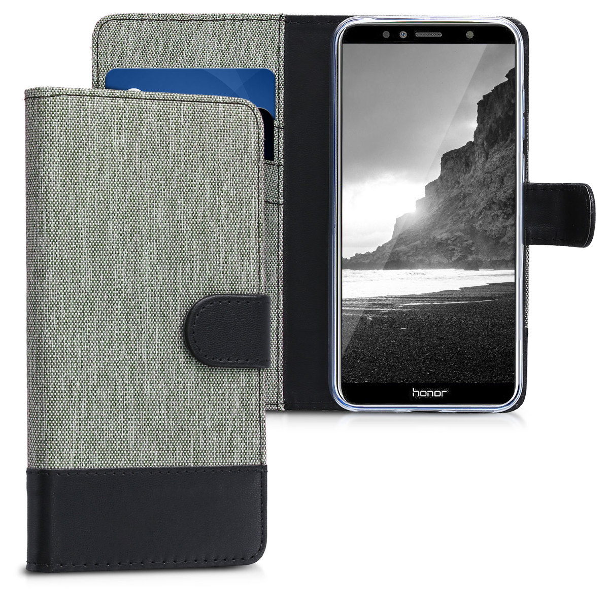 KW Θήκη-Πορτοφόλι Huawei Honor 7A - Γκρι/Μαύρο