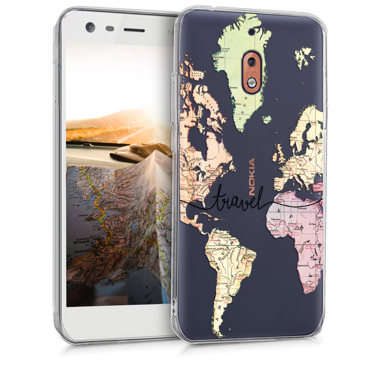 KW Θήκη Σιλικόνης Nokia 2.1 - Black / Multicolor / Transparent 