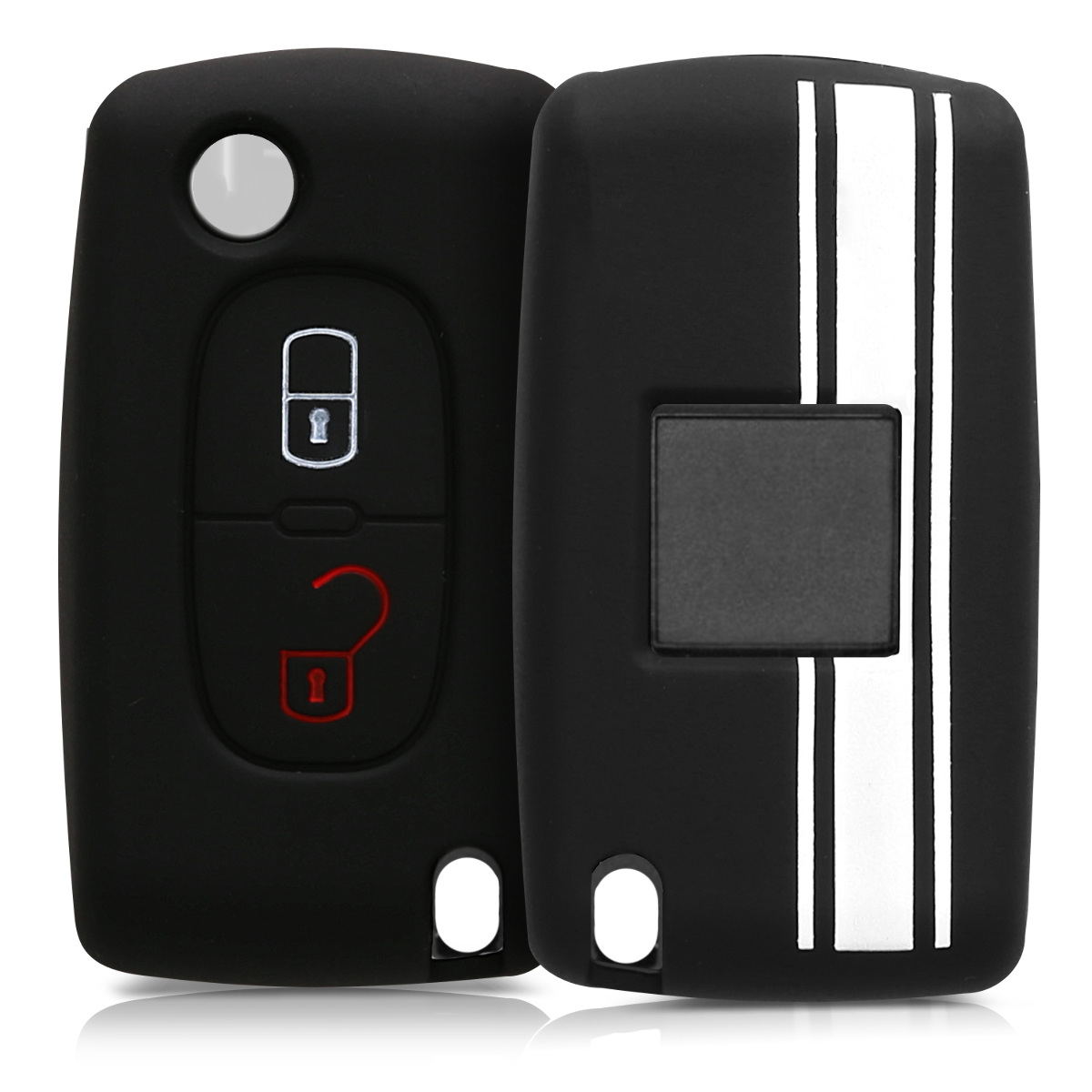 KW Silicone Θήκη Κλειδιού Peugeot Citroen - 2 Κουμπιά - Rally Stripe / White / Black