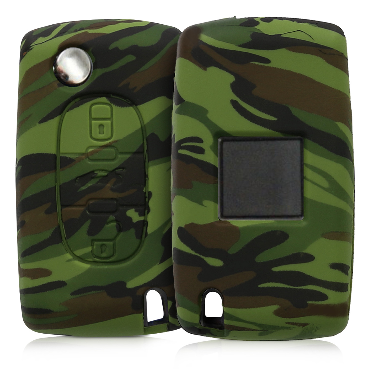 KW Θήκη Κλειδιού Peugeot Citroen - Σιλικόνη -  3 Κουμπιά - Black / Light Green / Dark Green