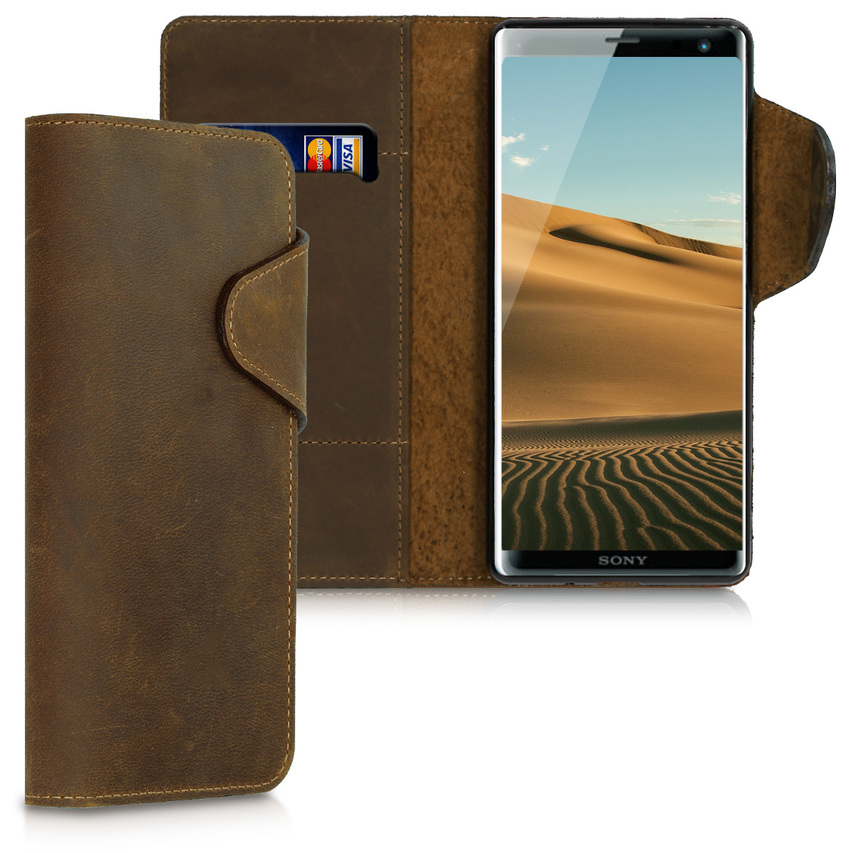 Kalibri Δερμάτινη Suede Θήκη - Πορτοφόλι Sony Xperia XZ3 - Brown