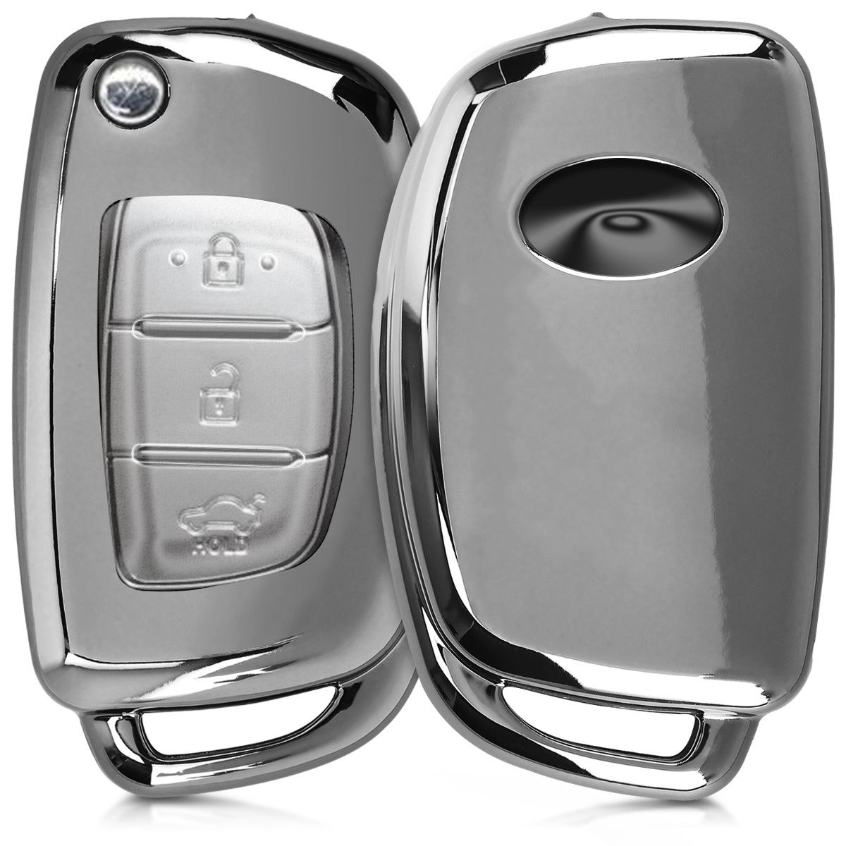 KW Θήκη Κλειδιού Hyundai - Σιλικόνη - 3 Κουμπιά - Silver High Gloss