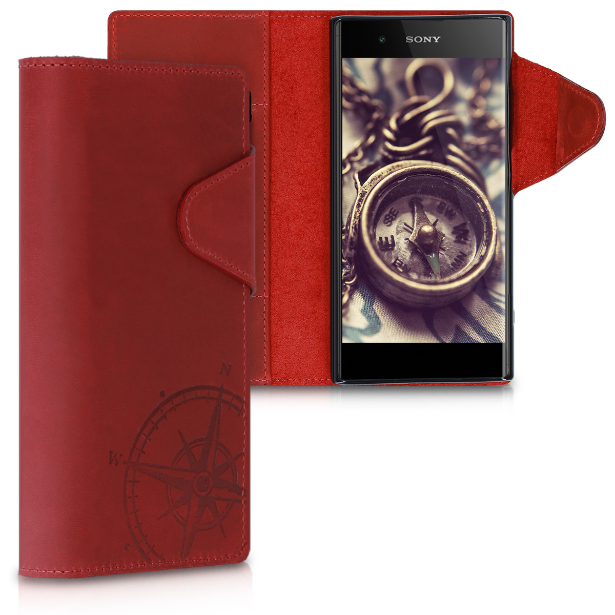 Kalibri Δερμάτινη Θήκη- Πορτοφόλι Sony Xperia XA1 Plus - Dark Red