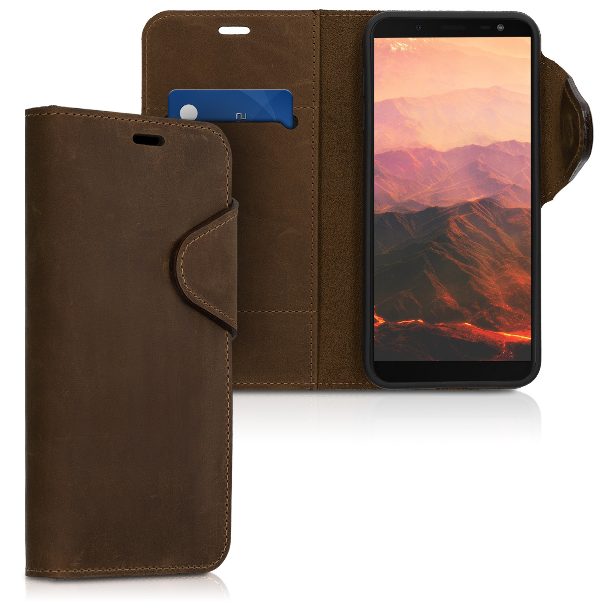 Kalibri Δερμάτινη Suede Θήκη - Πορτοφόλι Samsung Galaxy J6 2018 - Brown 