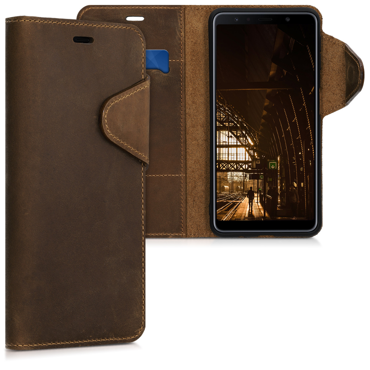 Kalibri Δερμάτινη Suede Θήκη - Πορτοφόλι Samsung Galaxy A7 (2018) - Brown