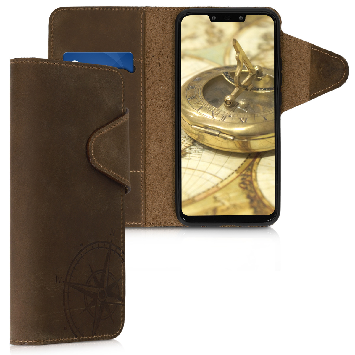 Kalibri Δερμάτινη Θήκη - Πορτοφόλι για Huawei Mate 20 Lite - Brown