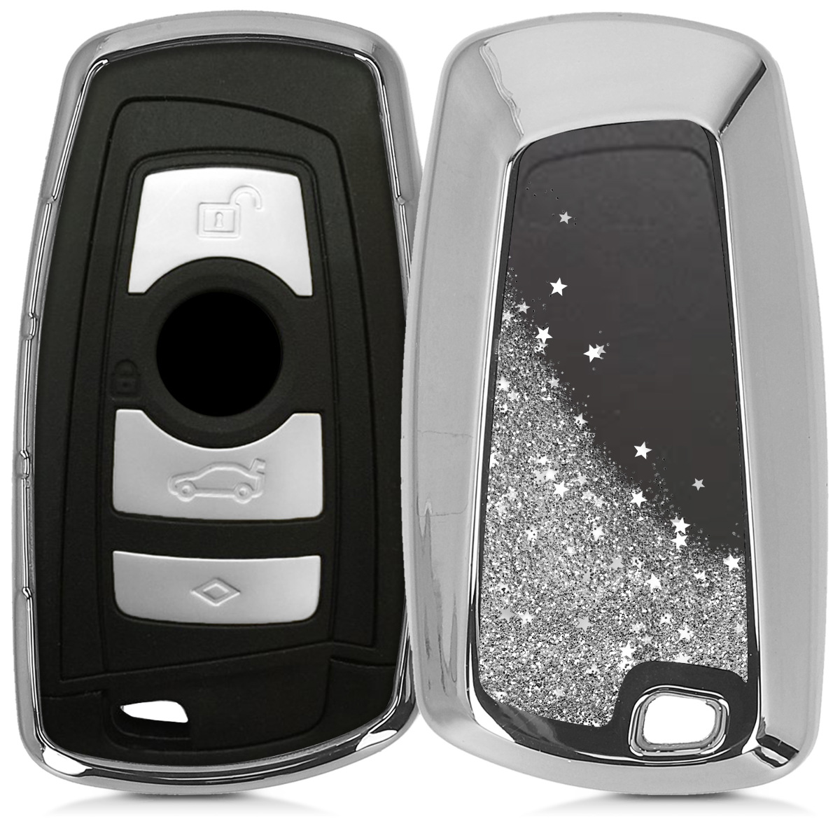 KW Θήκη Κλειδιού BMW - Σιλικόνη - 3 Κουμπιά (only Keyless Go) - Silver / Metallic Silver
