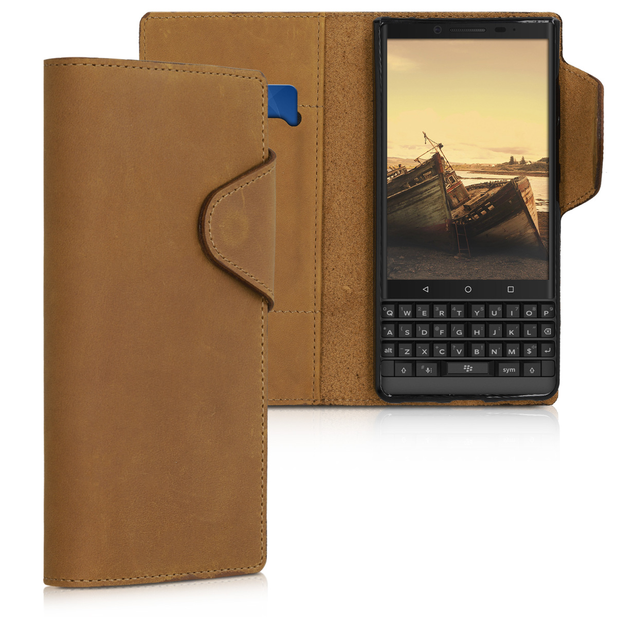 Kalibri Δερμάτινη Suede Θήκη - Πορτοφόλι Blackberry Key2 LE - Light Brown