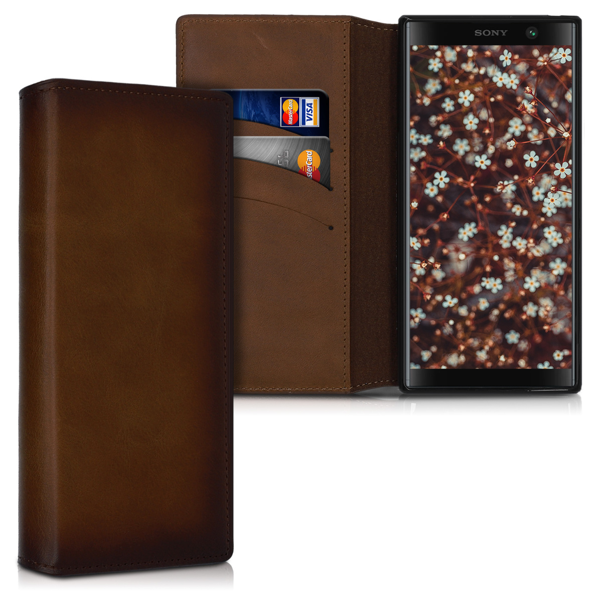 Kalibri Δερμάτινη Σκληρή Θήκη - Πορτοφόλι Sony Xperia XA2 Plus - Vintage Brown