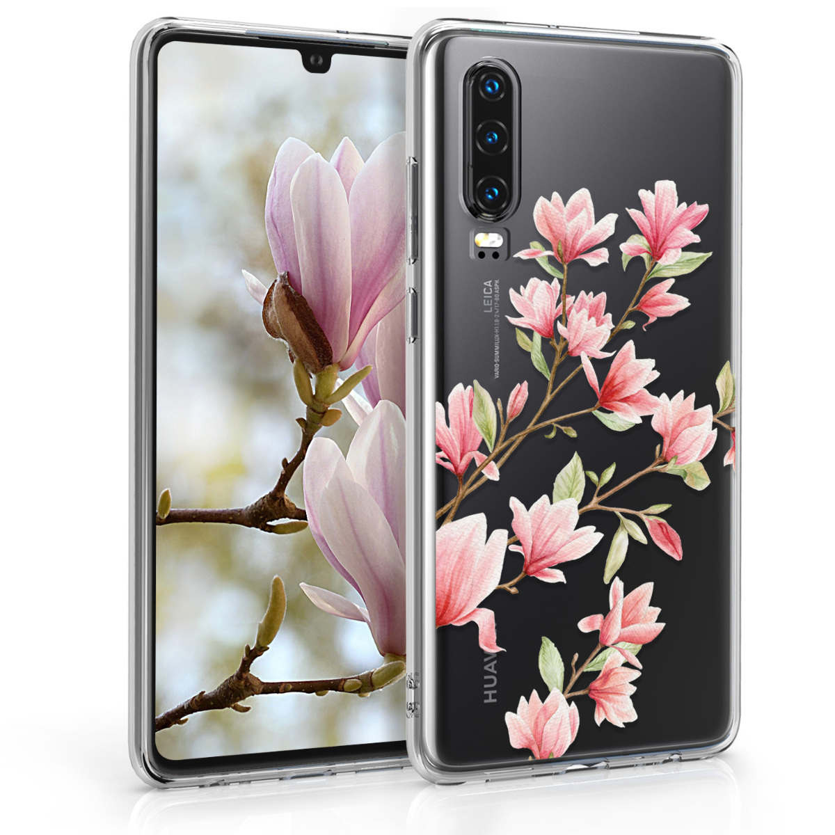 KW Θήκη Σιλικόνης Huawei P30 - Ροζ / Άσπρο / Διάφανο