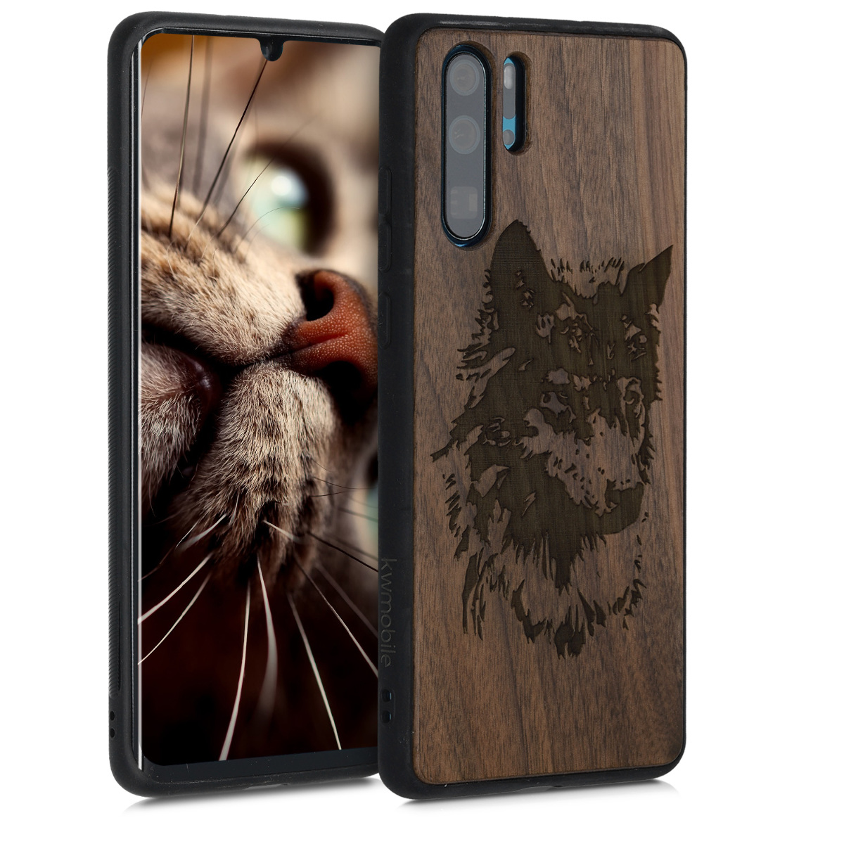 KW Σκληρή Ξύλινη Θήκη με TPU bumper Huawei P30 Pro - Wolf Head (47425.10)
