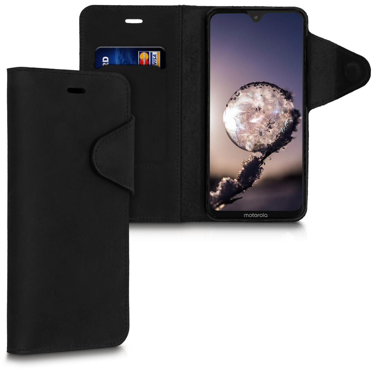 Kalibri Δερμάτινη Suede Θήκη - Πορτοφόλι Motorola Moto G7 - Black