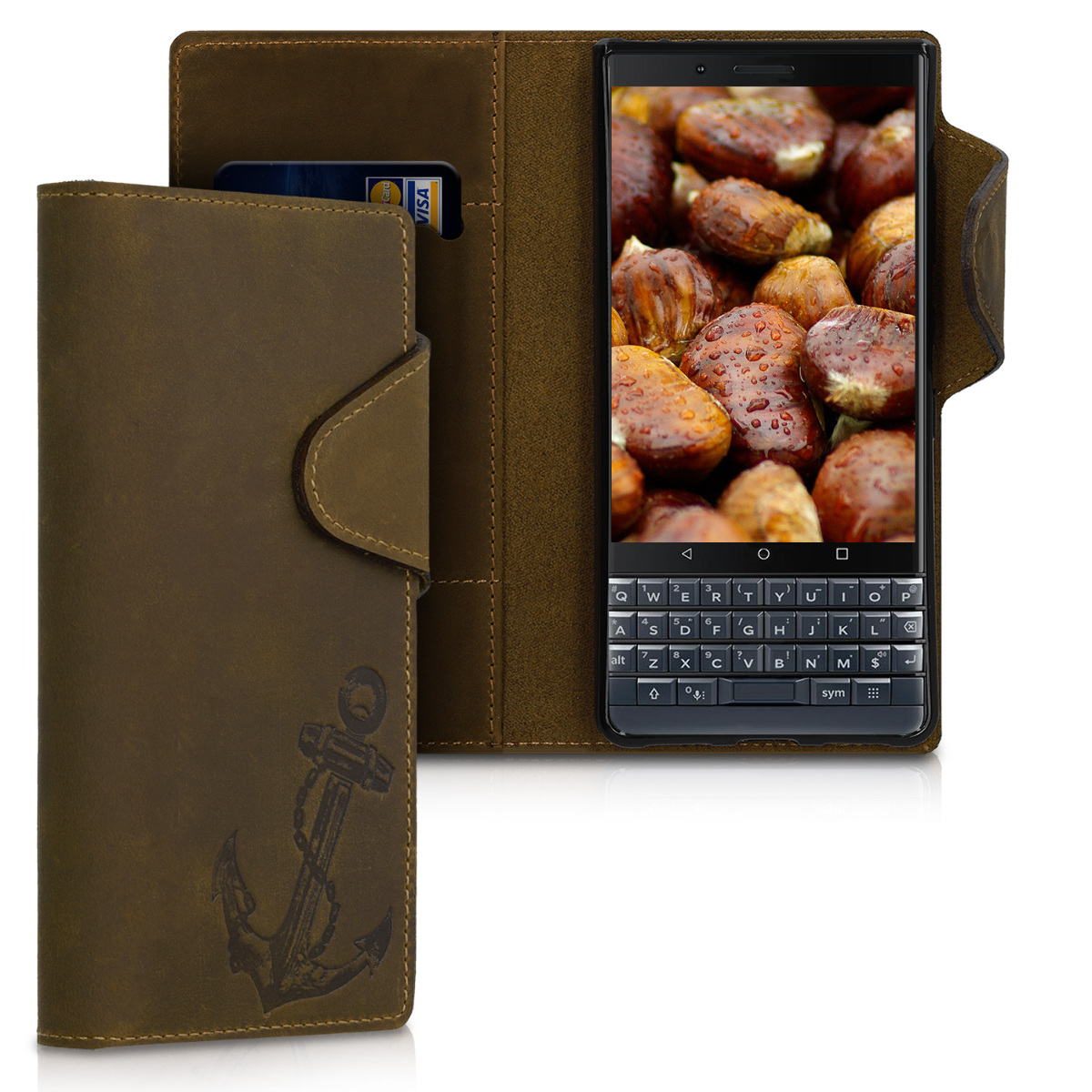 Kalibri Δερμάτινη Suede Θήκη - Πορτοφόλι Blackberry Key2 LE - Brown