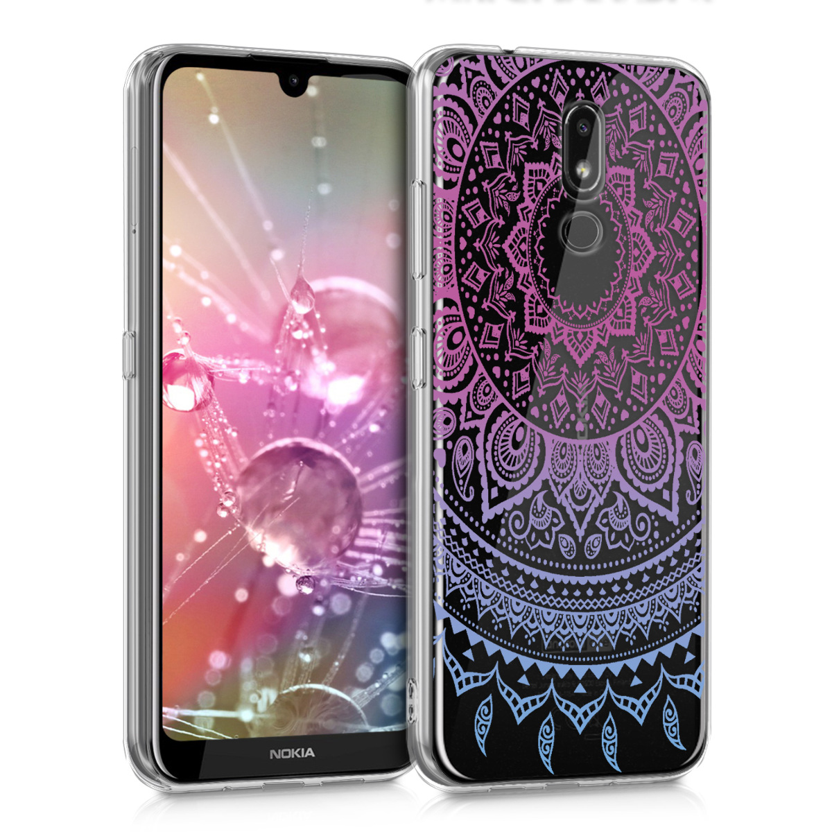 KW Θήκη Σιλικόνης Nokia 3.2 - Crystal Clear - Blue / Dark Pink / Transparent 