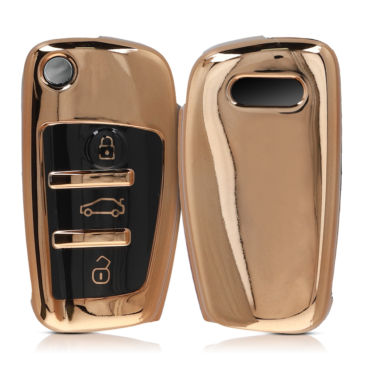 KW Θήκη Κλειδιού Audi - Σιλικόνη - 3 Κουμπιά - Gold High Gloss