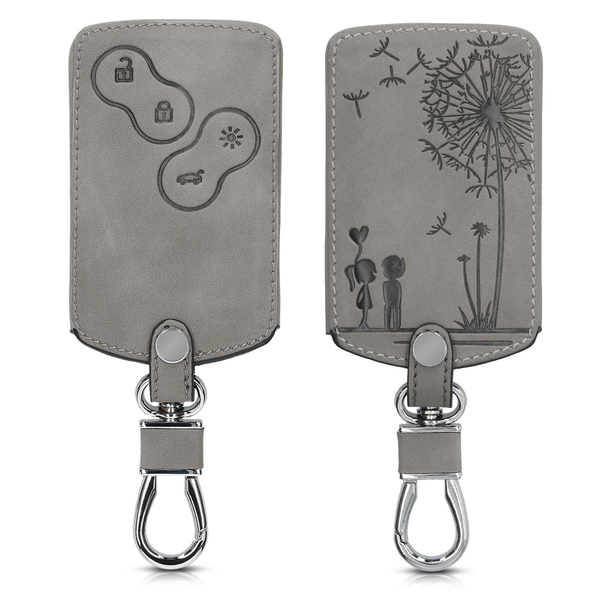 KW PU Leather Θήκη Κλειδιού Renault - 4 Κουμπιά - Keyless Go - Grey