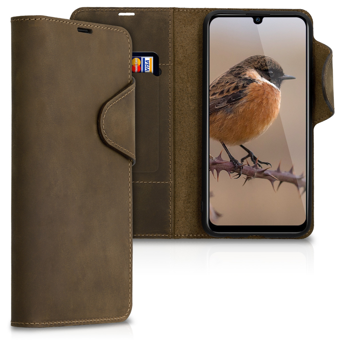 Kalibri Δερμάτινη Suede Θήκη Πορτοφόλι Huawei P Smart 2019 - Brown