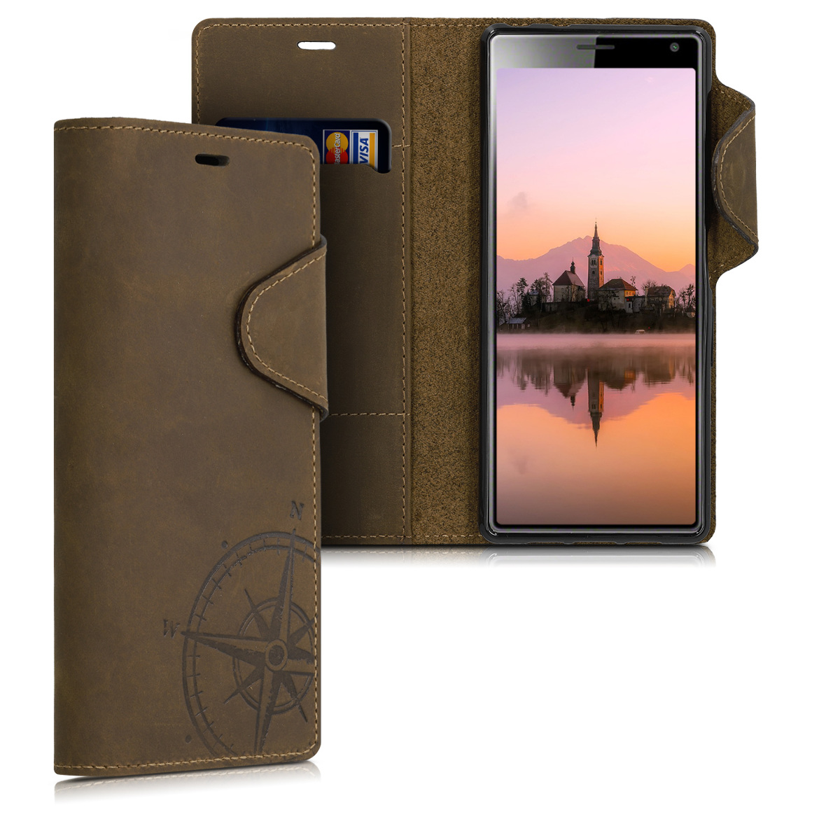 Kalibri Δερμάτινη Suede Θήκη - Πορτοφόλι Sony Xperia 10 - Brown