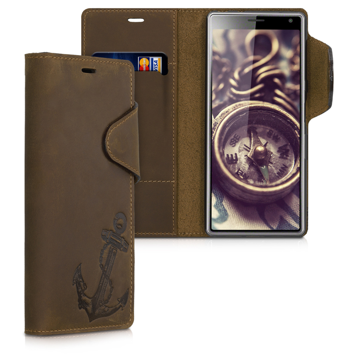 Kalibri Δερμάτινη Suede Θήκη - Πορτοφόλι Sony Xperia 10 - Brown