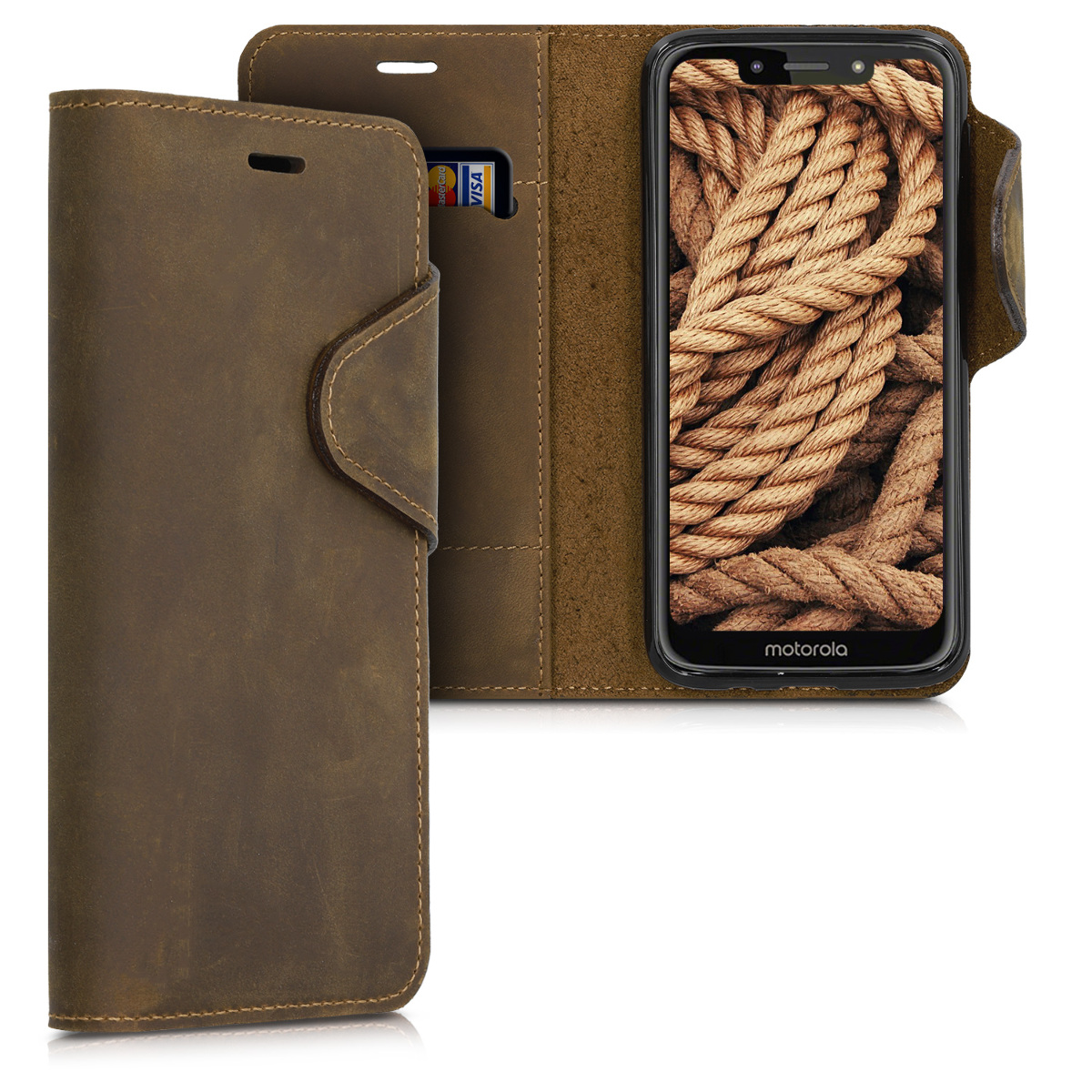 KW Δερμάτινη Suede Θήκη - Πορτοφόλι Motorola Moto G7 Play - Brown