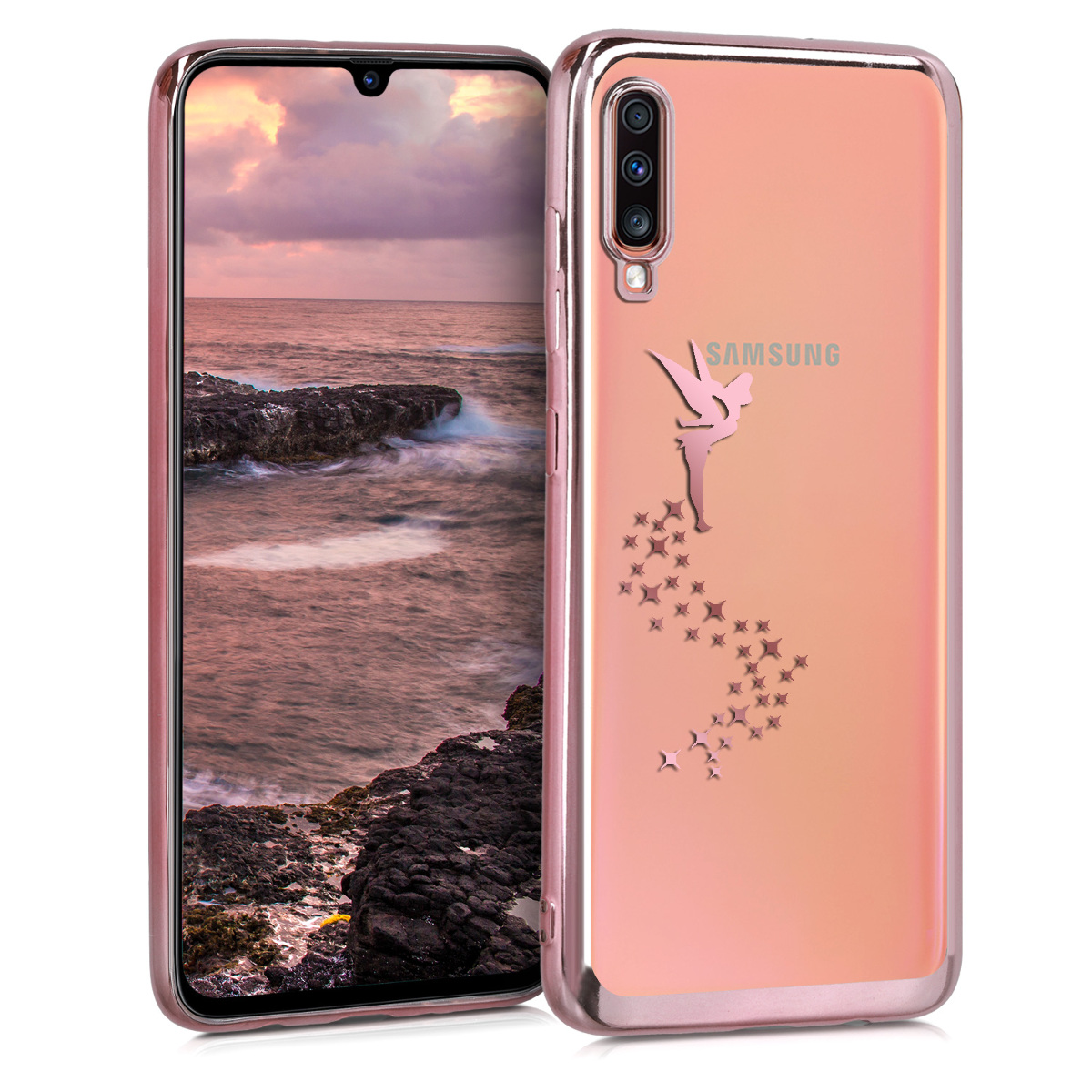 KW Θήκη Σιλικόνης Samsung Galaxy A70 - Rose Gold / Transparent