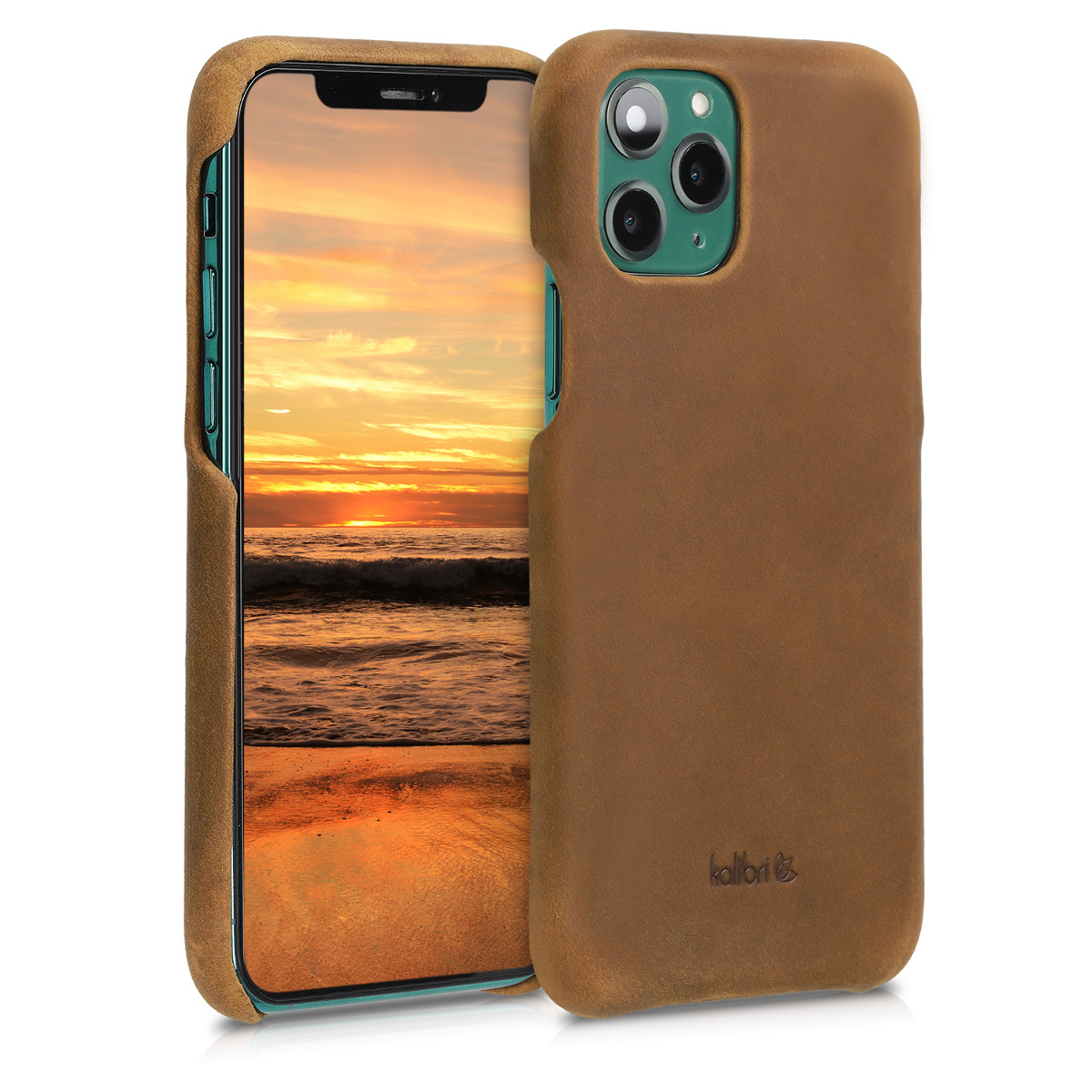Kalibri Σκληρή Δερμάτινη Θήκη iPhone 11 Pro - Smooth Genuine Leather Hard Case - Light Brown
