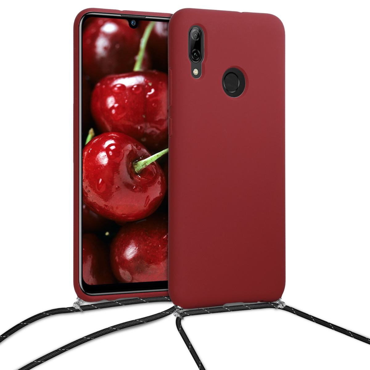 KW Θήκη Σιλικόνης με Λουράκι Λαιμού Huawei P Smart 2019 - Dark Red / Black