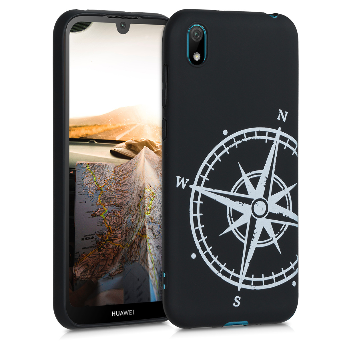 KW Θήκη Σιλικόνης Huawei Y5 2019 - Navigational Compass - White / Black