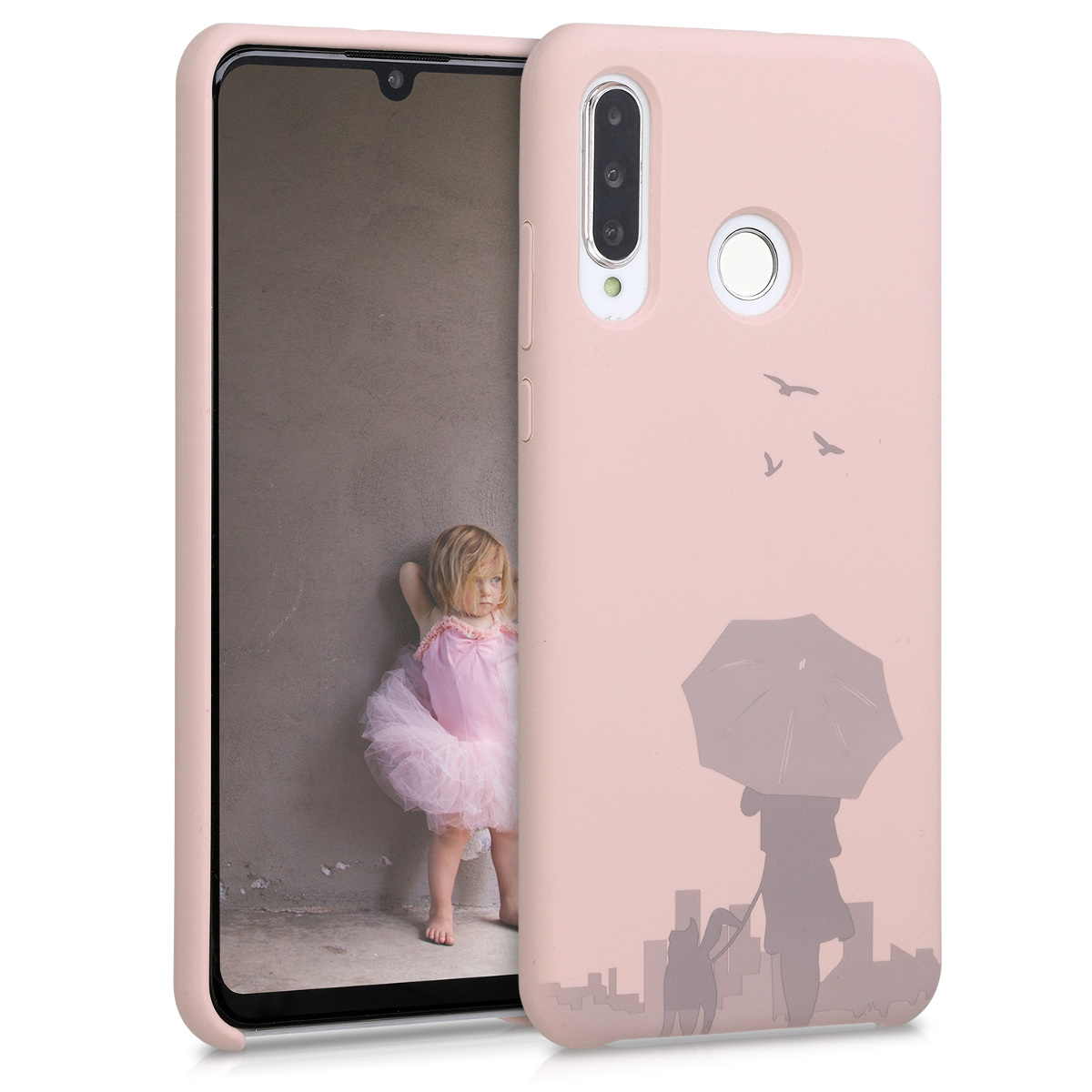 KW Θήκη Σιλικόνης Huawei P30 Lite - Laser Engraved Umbrella Dusty Pink