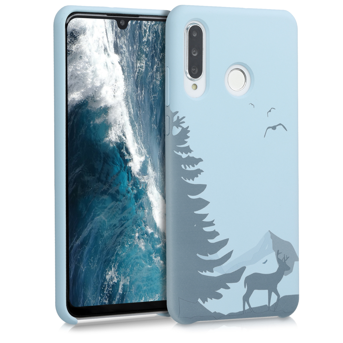 KW Θήκη Σιλικόνης Huawei P30 Lite - Laser Engraved Deer Light Blue