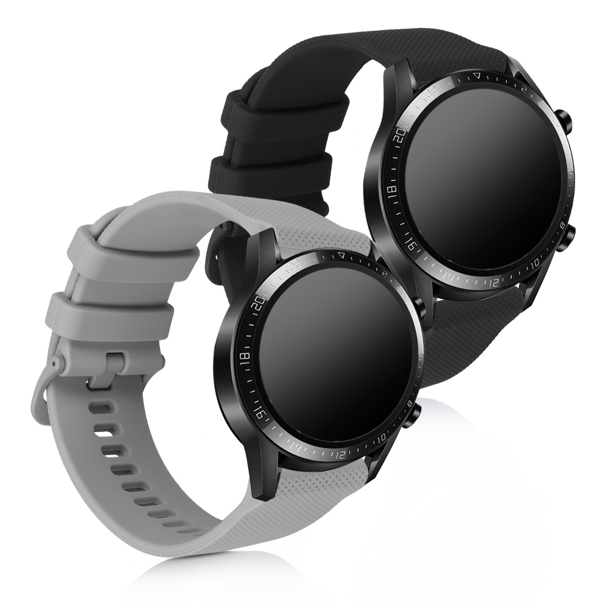 KW Ανταλλακτικά Λουράκια Σιλικόνης Huawei Watch GT2 46mm - Black / Grey - 2 Τεμάχια