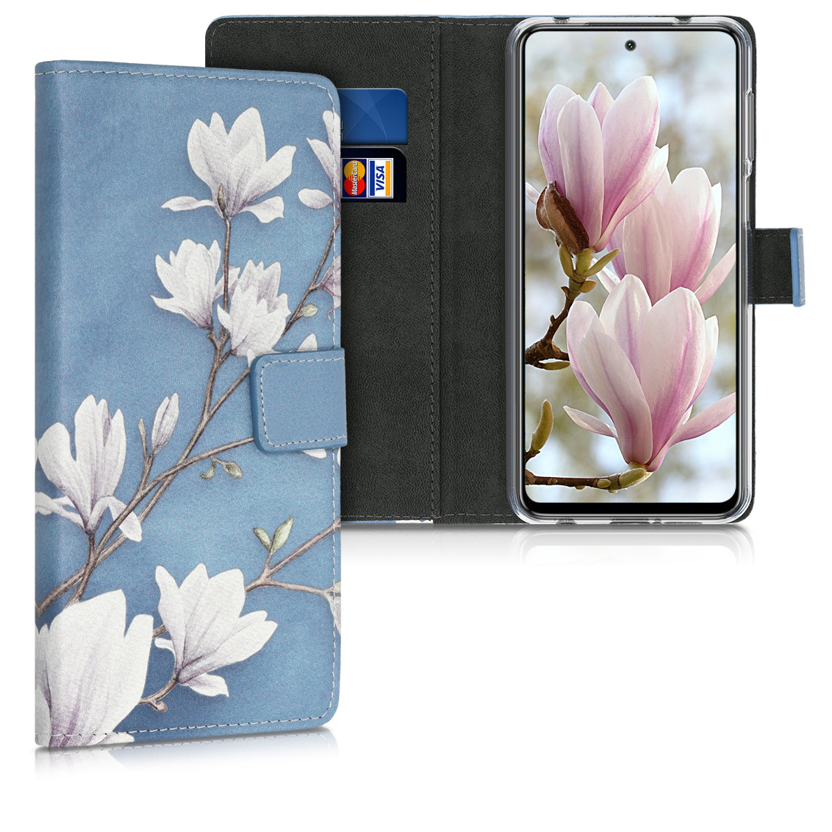 KW Θήκη Πορτοφόλι Xiaomi Redmi Note 9S / 9 Pro / 9 Pro Max - Magnolias Taupe / White / Blue Grey