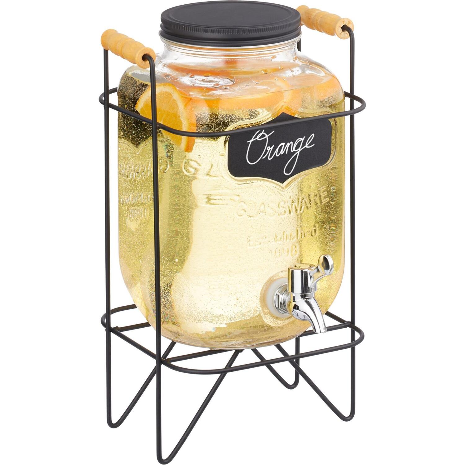 Γυάλινος Διανεμητής Ποτού Relaxdays Drinks Dispenser με Μεταλλική Βάση & Λαβές 4L - Transparent / Silver / Black (10050442)