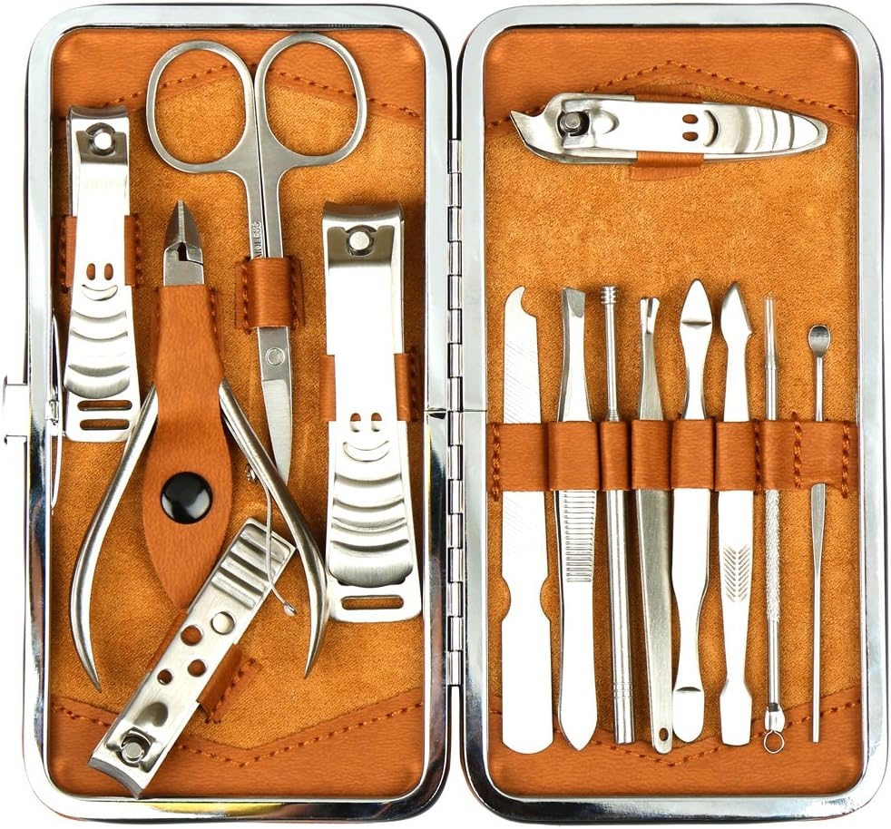 H&S Nail Clippers Set - Σετ Νυχοκόπτη / Περιποίησης Νυχιών για Μανικιούρ / Πεντικιούρ με Θήκη για Άνδρες & Γυναίκες από Ανοξείδωτο Ατσάλι - 14 Τεμάχια