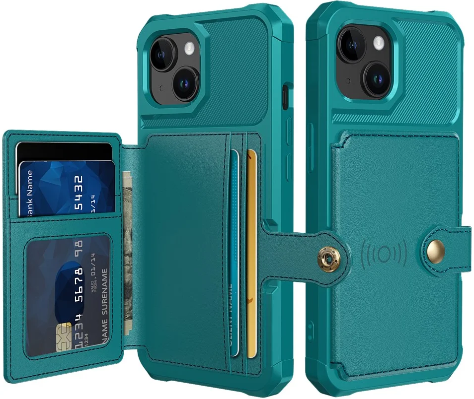 HappyCase 3 σε 1 - Θήκη Σιλικόνης με Ενσωματωμένο PU Πορτοφόλι - Apple iPhone 15 - Green / Blue