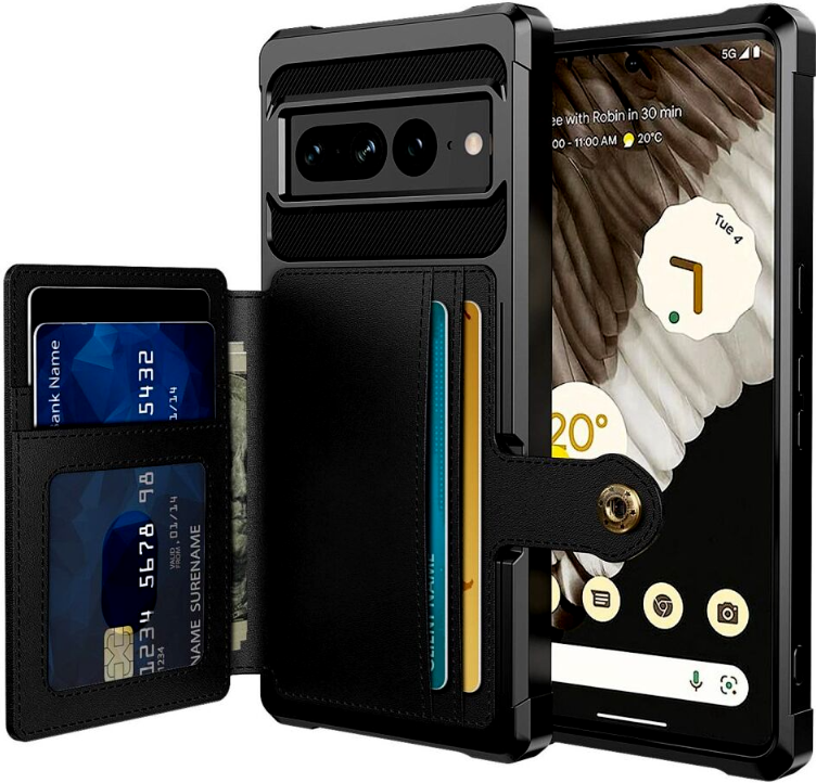 HappyCase 3 σε 1 - Θήκη Σιλικόνης με Ενσωματωμένο PU Πορτοφόλι - Google Pixel 7 Pro - Black