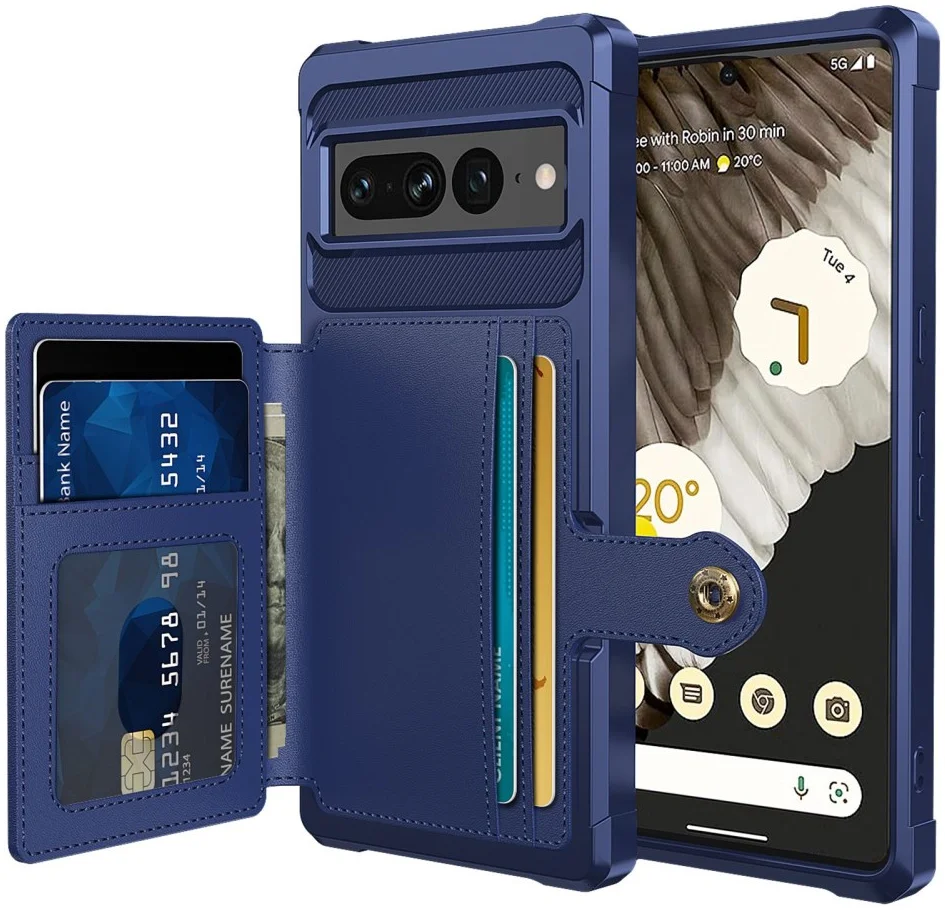 HappyCase 3 σε 1 - Θήκη Σιλικόνης με Ενσωματωμένο PU Πορτοφόλι - Google Pixel 7 Pro - Dark Blue