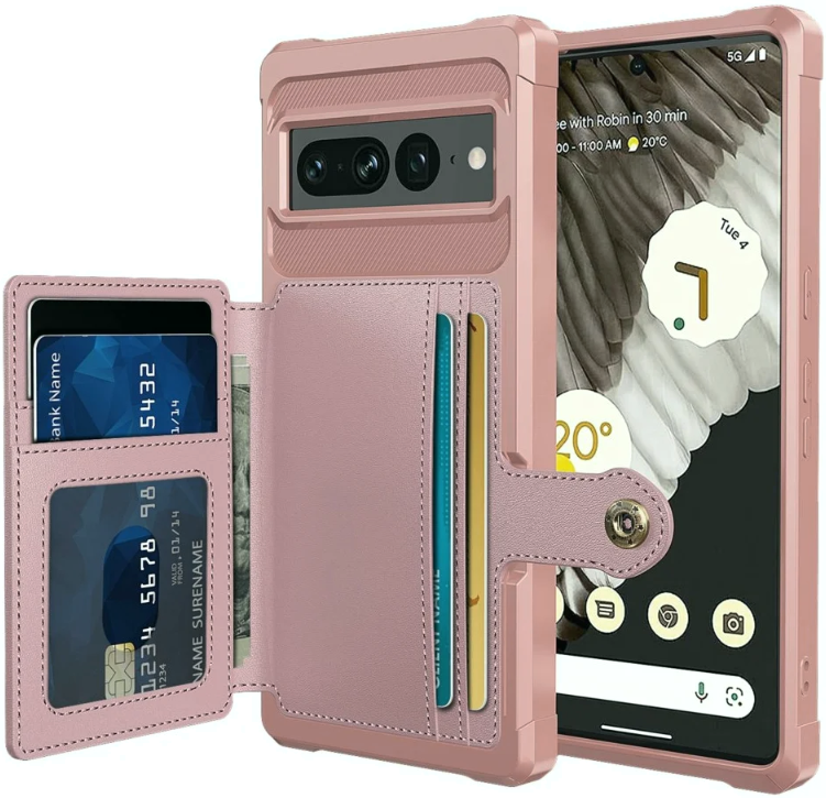 HappyCase 3 σε 1 - Θήκη Σιλικόνης με Ενσωματωμένο PU Πορτοφόλι - Google Pixel 7 Pro - Pink